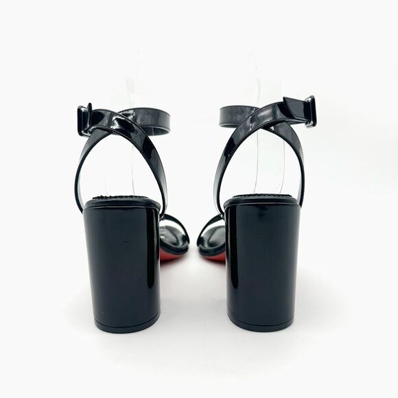 CHRISTIAN LOUBOUTIN Miss Sabina Black Ankle Strap Heel Size 37.5 Patent Leather - Picture 9 of 14